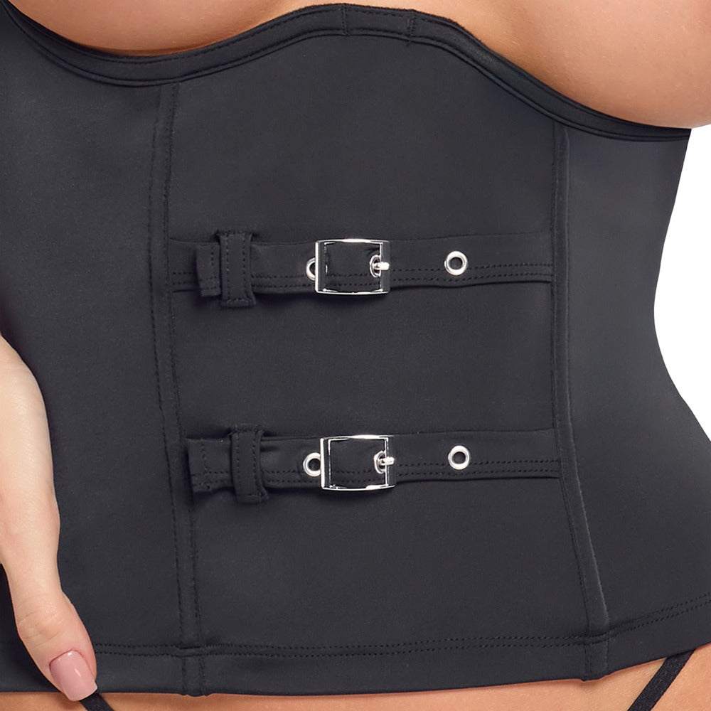 Corset Open Cup L Cottelli PARTY - Corsé Negro con Copas Abiertas y Tirantes Ajustables