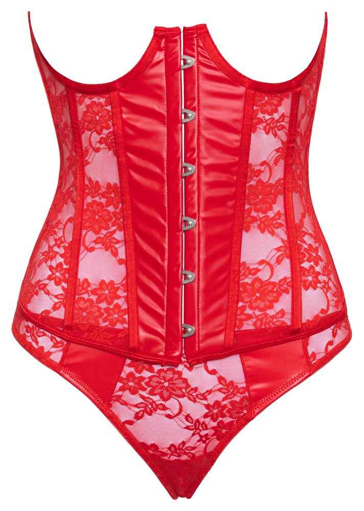 Open Cup Corset S Cottelli Lingerie - Corsé Rojo con Tanga de Encaje