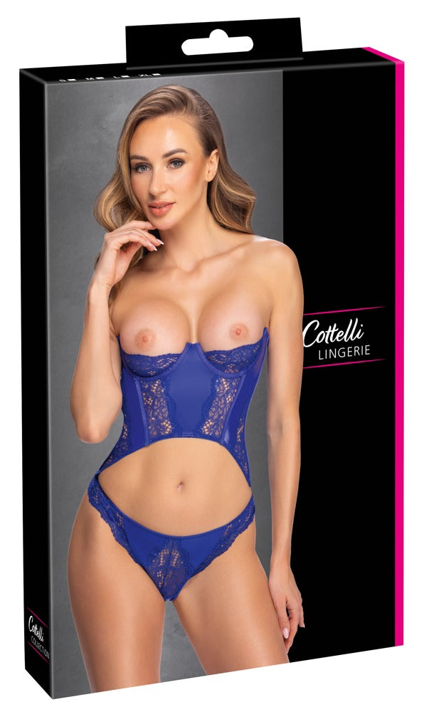 Corset Azul M Cottelli Lingerie - Conjunto Corsé sin Tirantes y Tanga