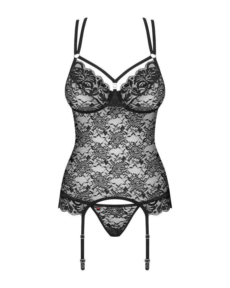 OBS Corsage S/M - Conjunto Liguero Encaje Floral Obsessive