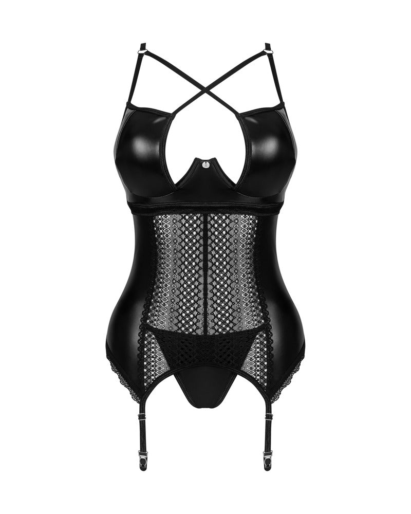 Corsage XL/2XL Obsessive Norides - Wetlook y Encaje Negro