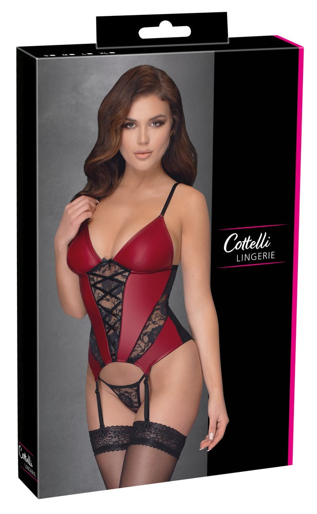 Basque Red/Black L - Chemise con Liguero y Tanga de Encaje Cottelli