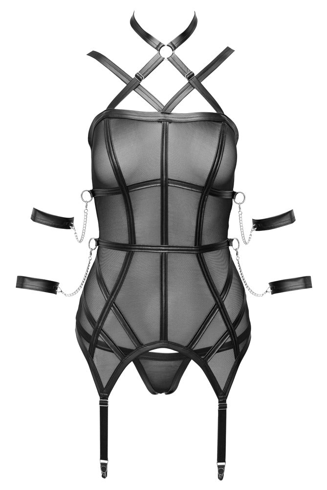 Basque Bondage L - Set Arnés con Esposas y Cadenas Plateadas