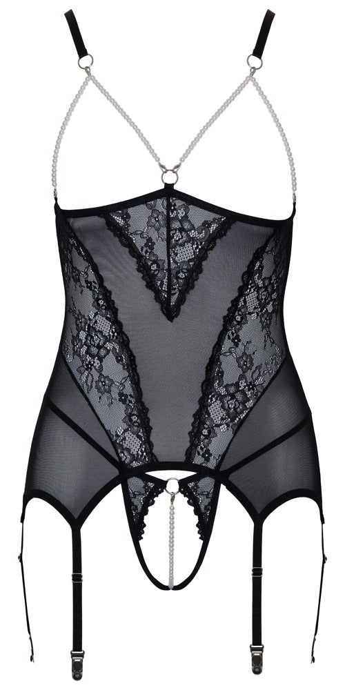 Cami Suspender Pearl L - Set Liguero Cottelli con Cadenas de Perlas