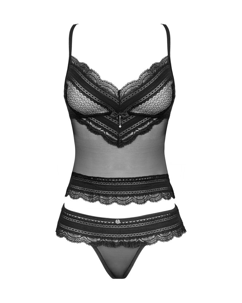 OBS Top+Thong Ivannes - Conjunto Encaje Negro S/M