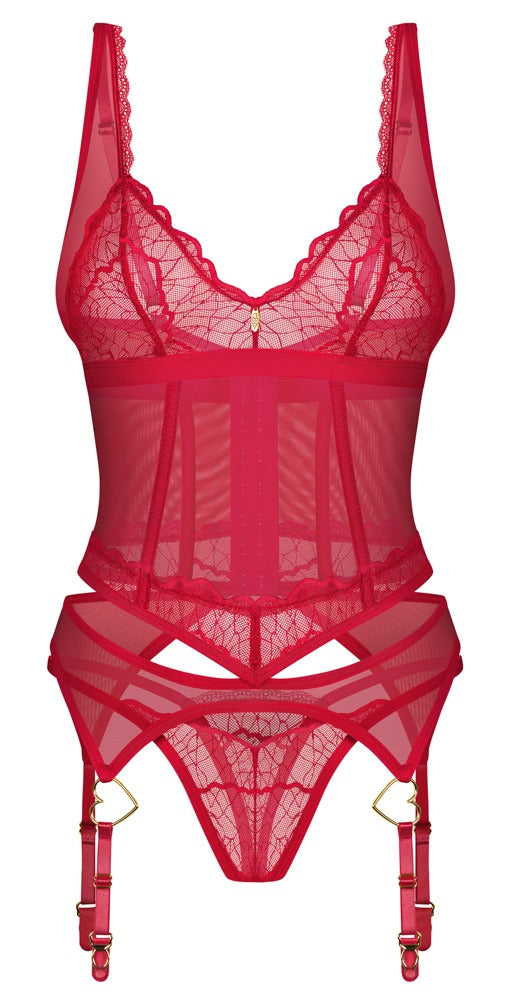 Obsessive Cupide Desir Corset 2XL/3XL - Conjunto Rojo Sensual