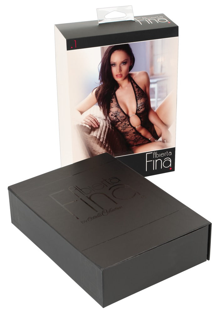 Body S Abierta Fina - Encaje Floral Transparente con Strass