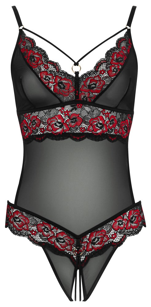 Crotchless Body S/M Encaje Floral Bicolor - Cottelli Lingerie
