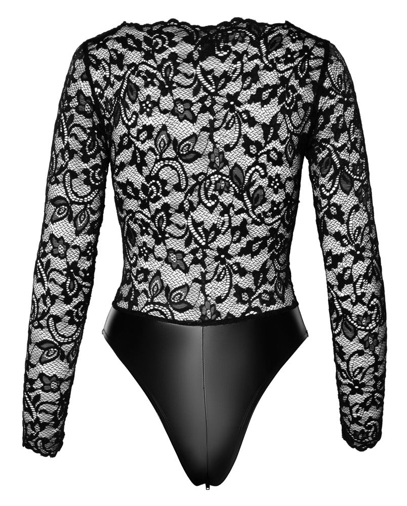 Noir Lace Body XL - Bodysuit de Encaje y Efecto Wet Look