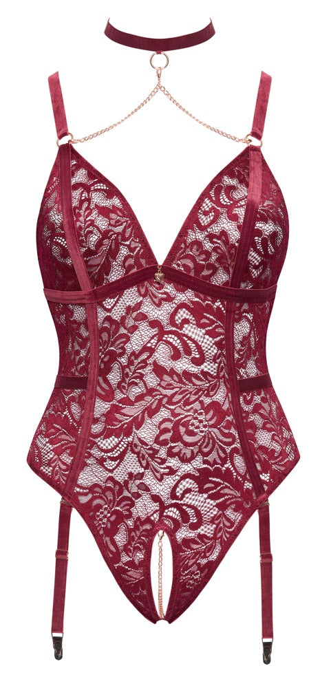 Body sin entrepierna Cottelli Curves encaje rojo 3XL