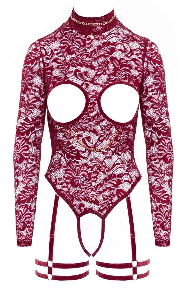 Body Open Cup Red M - Encaje Elástico con Detalles Decorativos