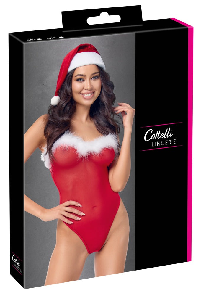 Body Navideño Cottelli Lingerie con Gorro S/M - Powernet Rojo