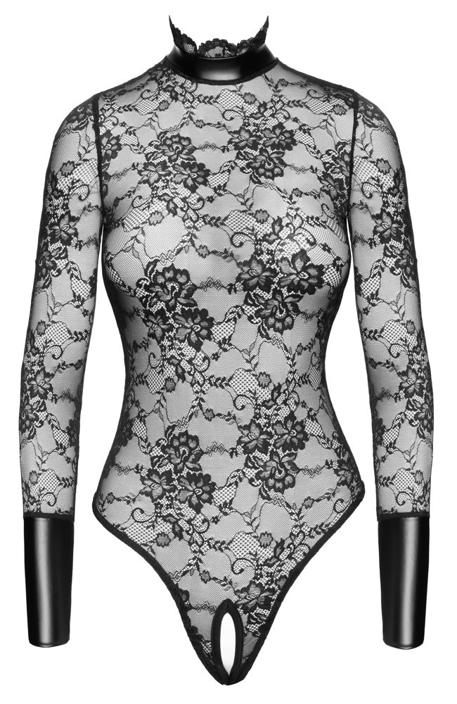Noir Body Collar S - Body de Encaje Floral con Cuello Alto