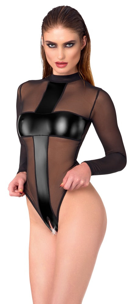 Noir Body Cross M - Body Transparente de Manga Larga