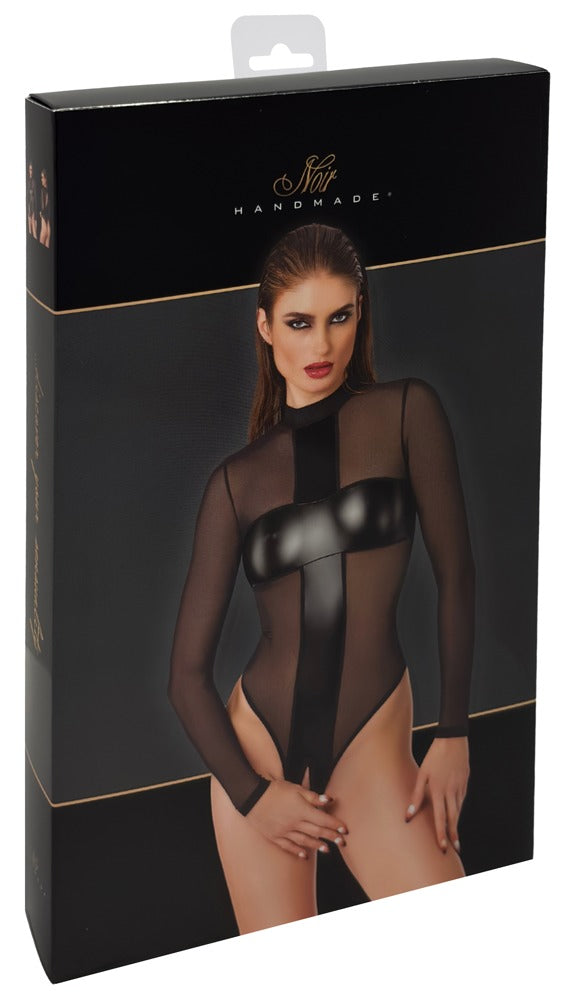 Noir Body Cross L - Body Transparente Manga Larga