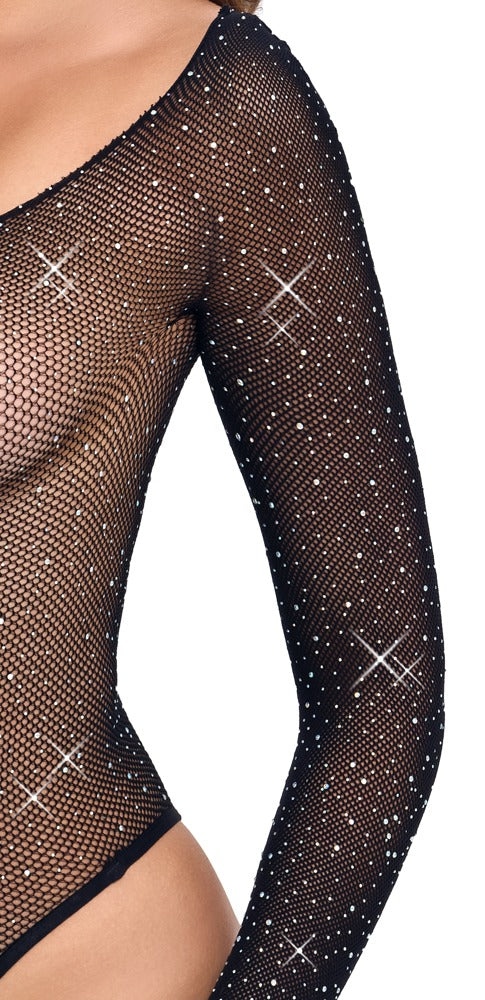 Body Glitter Fantasy S-L Negro Malla Strass