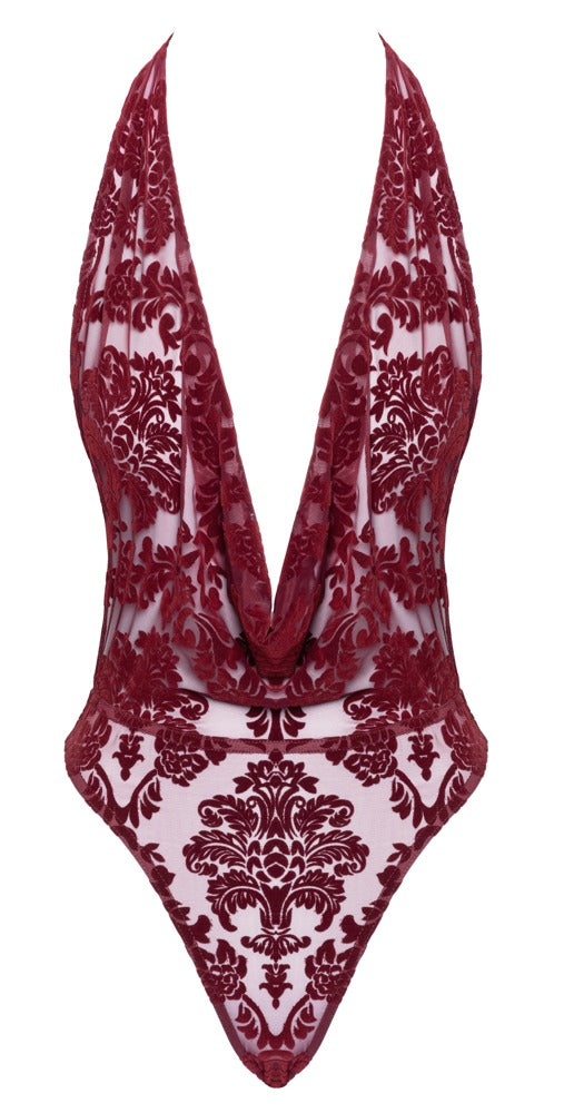 Noir Body Red L - Body Transparente con Detalles de Flocado