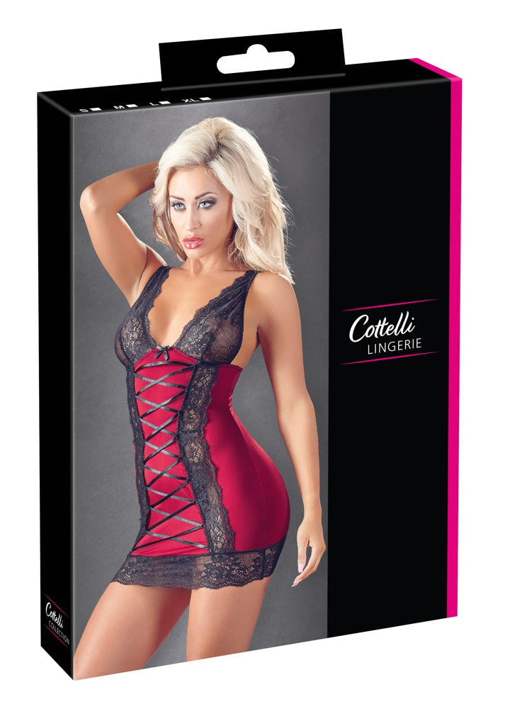 Chemise M Cottelli Lingerie - Vestido Lencero Rojo con Encaje Negro