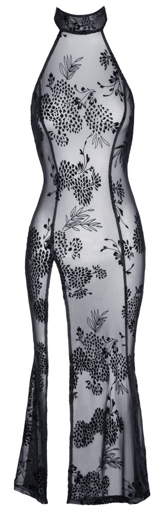 Vestido Largo Noir Dress L - Diseño Floral Transparente