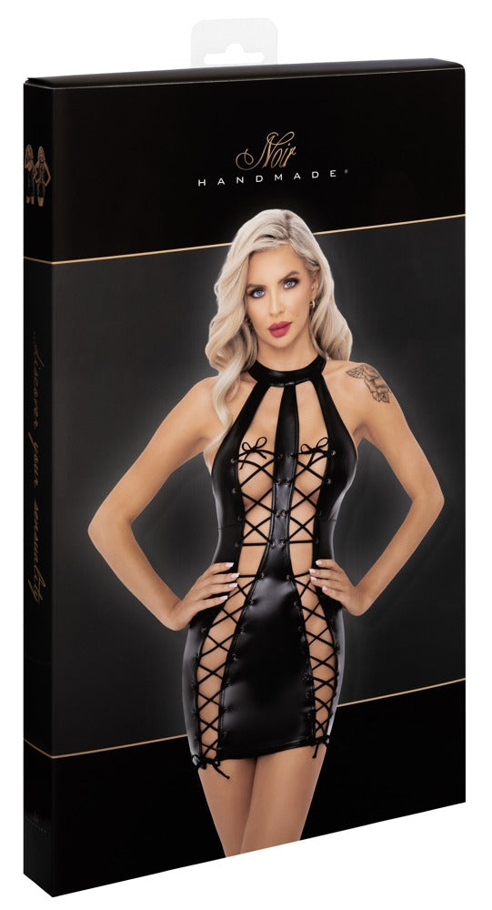 Noir Dress Open L - Vestido Corto Elástico con Encaje y Cordones