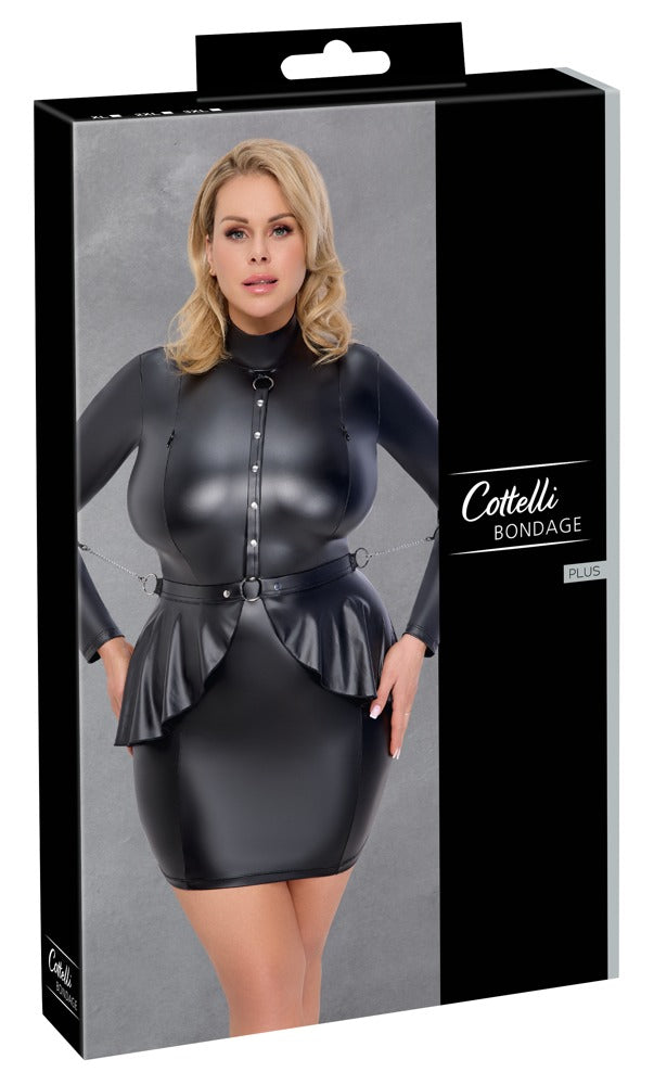Bondage Dress 2XL Cottelli - Minivestido Ajustado Mate Negro con Accesorios