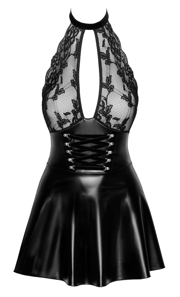 Dress Lacing XL Negro - Minivestido Encaje y Wetlook Noir