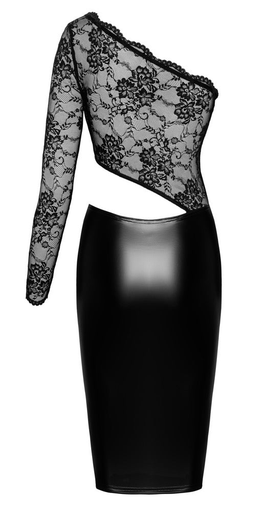 Noir Dress Top S - Vestido de Fiesta Negro con Encaje Asimétrico
