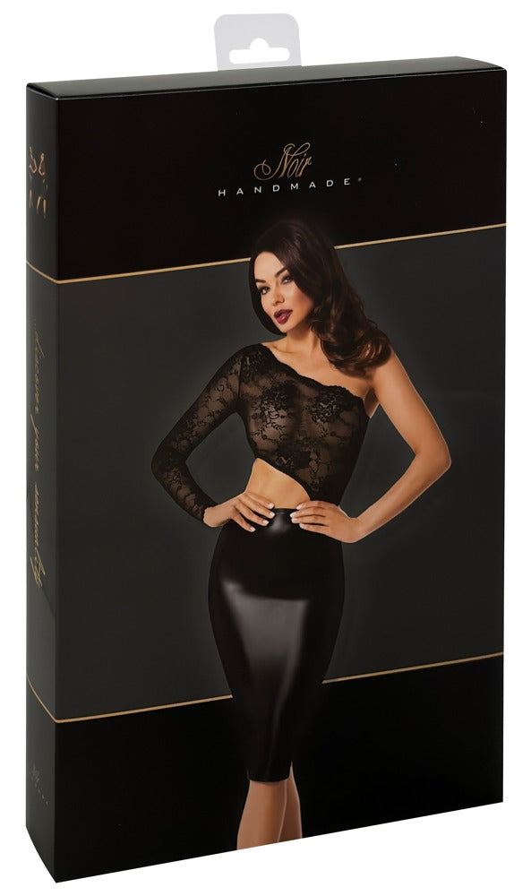 Noir Dress Top S - Vestido de Fiesta Negro con Encaje Asimétrico