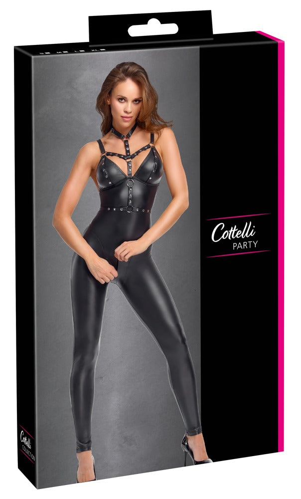 Jumpsuit Harness M Cottelli PARTY - Mono Negro Ajustado con Arnés