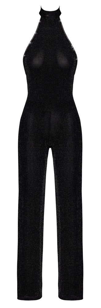 Noir Jumpsuit XL - Mono sin Hombros Transparente con Piedras Brillantes