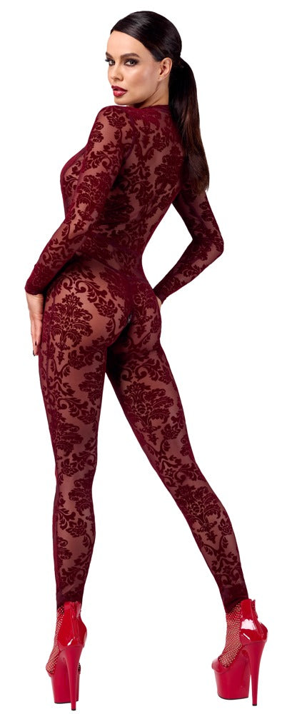 Noir Jumpsuit Red M - Mono Ceñido Transparente con Detalles de Terciopelo