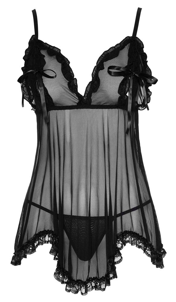 Babydoll Ruffles S Cottelli - Encaje Negro con Tanga