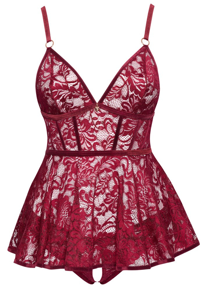 Babydoll Rojo XL Cottelli Curves - Encaje y Terciopelo