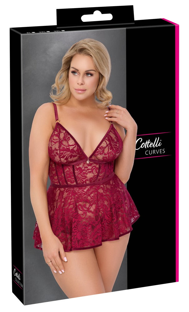 Babydoll Rojo XL Cottelli Curves - Encaje y Terciopelo
