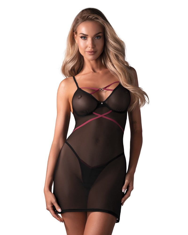 Chemise Obsessive XL/2XL - Conjunto Lencería Transparente Negro