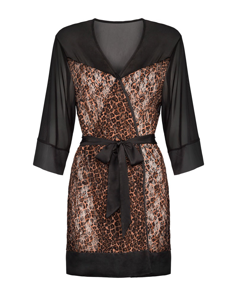 OBS Robe 2XL/3XL Obsessive - Kimono Semitransparente Estampado Leopardo