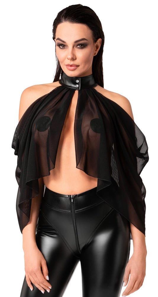 Noir Bolero Tulle L - Top Transparente de Tul Negro