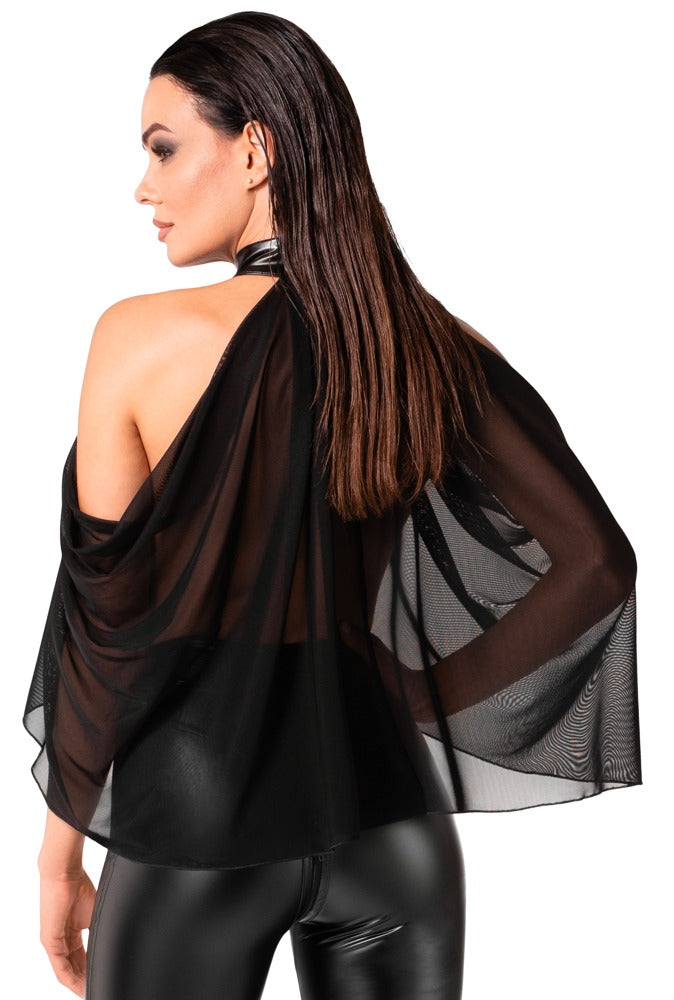 Noir Bolero Tulle M - Top Transparente de Tul Negro