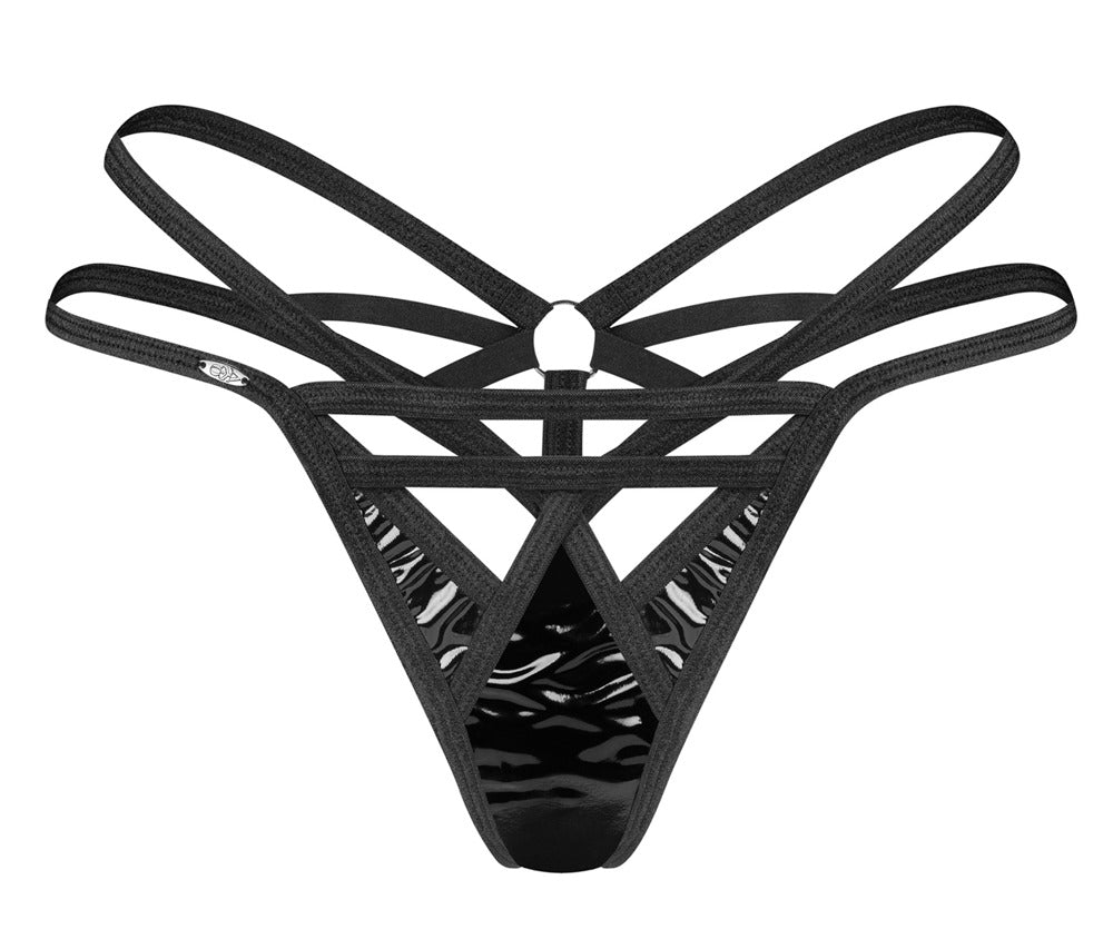 OBS String 2XL/3XL Obsessive - Tanga Vinilo Negro con Tirantes