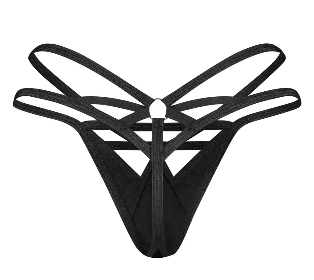 OBS String 2XL/3XL Obsessive - Tanga Vinilo Negro con Tirantes