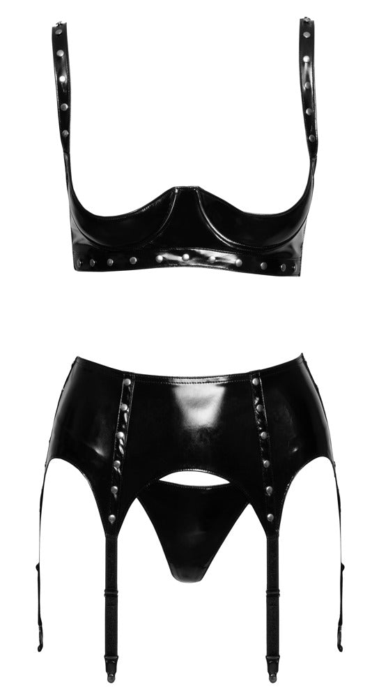 Vinyl Shelf Bra Set L - Conjunto de Lencería Brillante Black Level