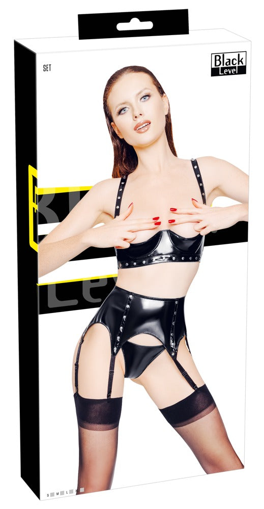 Vinyl Shelf Bra Set XL - Black Level Conjunto de 3 Piezas