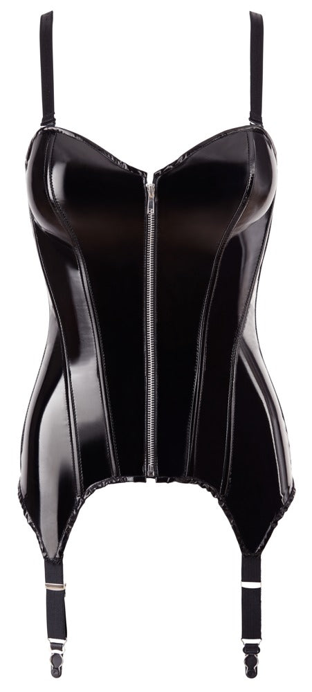 Vinyl Basque S Black Level - Corpiño Charol Negro con Varillas
