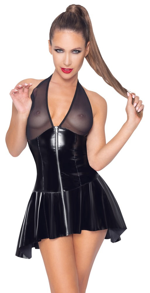Vinyl Dress Net L - Vestido de Charol Negro con Powernet