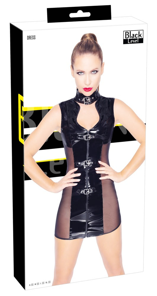 Vinyl Dress Buckle L - Vestido Charol Negro con Hebillas