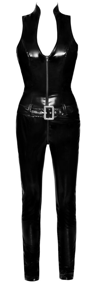 Mono Vinilo Black Level XL - Jumpsuit Brillante con Espalda Powernet