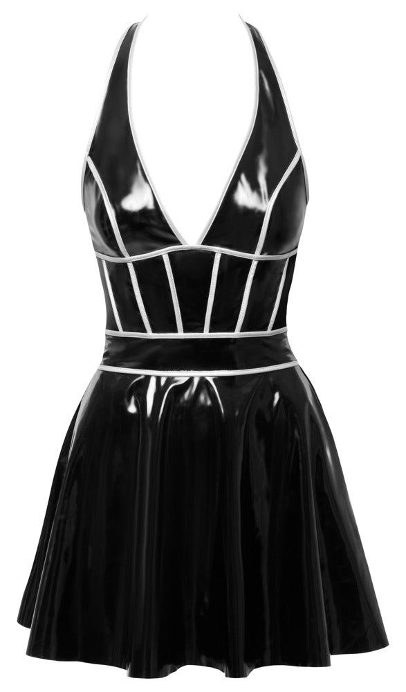 Vinyl Dress Black Level - Vestido Halter Charol Negro con Costuras Plateadas
