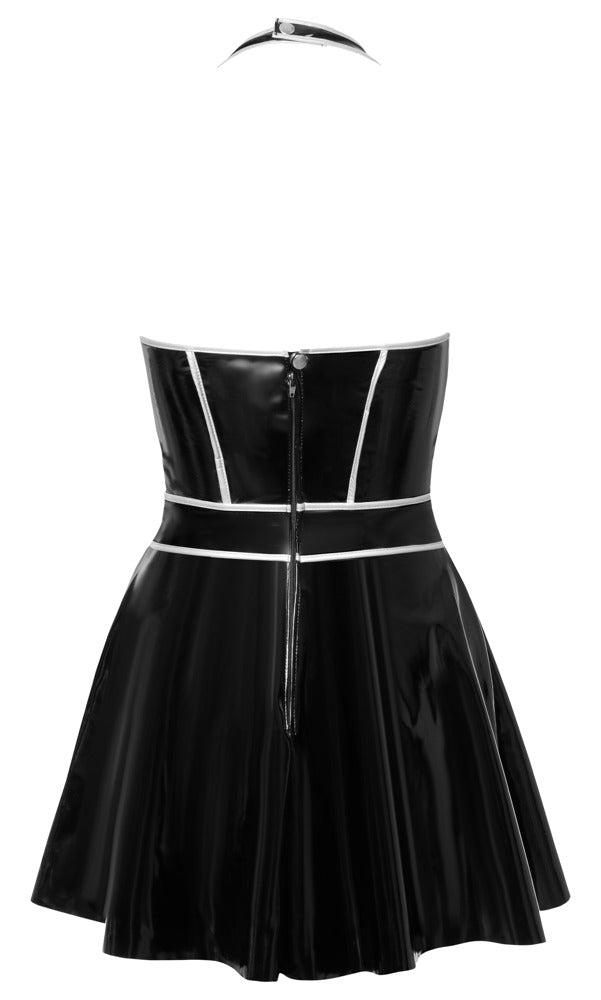 Vinyl Dress Black Level - Vestido Halter Charol Negro con Costuras Plateadas