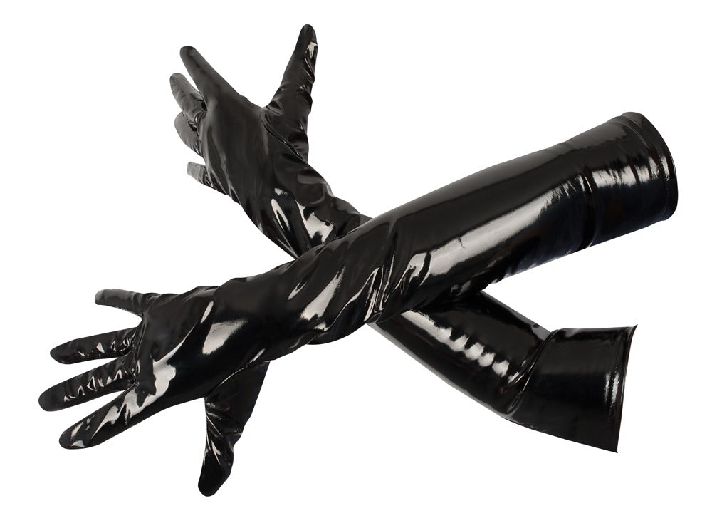 Guantes Vinyl Largos Black Level - Charol Negro Brillante Talla S