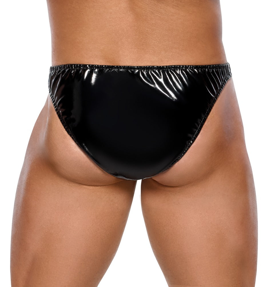 Black Level Vinyl Briefs Men S - Slip de Charol Negro con Rayas